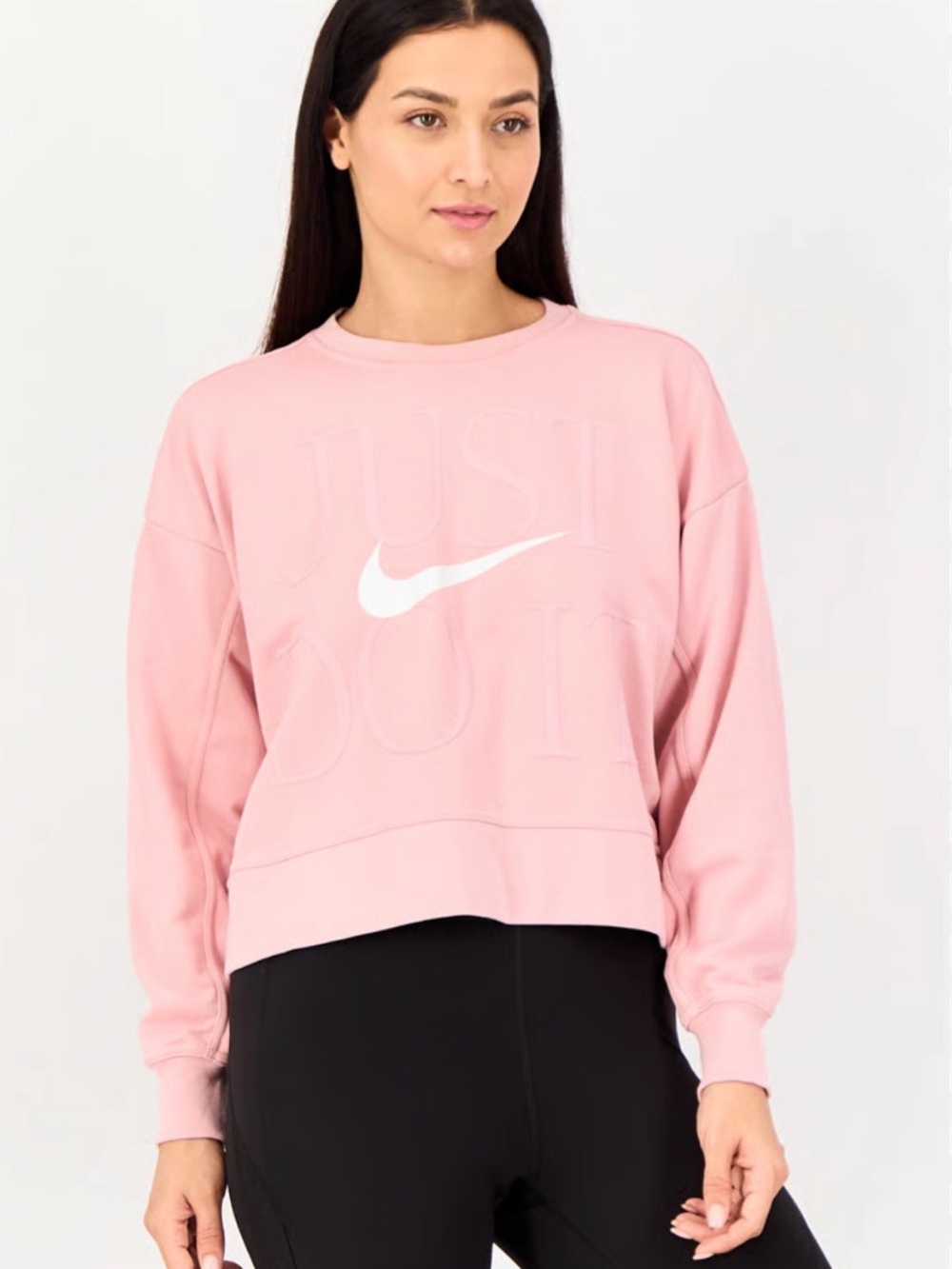 Nike Dri-FIT Pink Just Do It Cropped Sweatshirt Womens XS Logo‎ Pullover